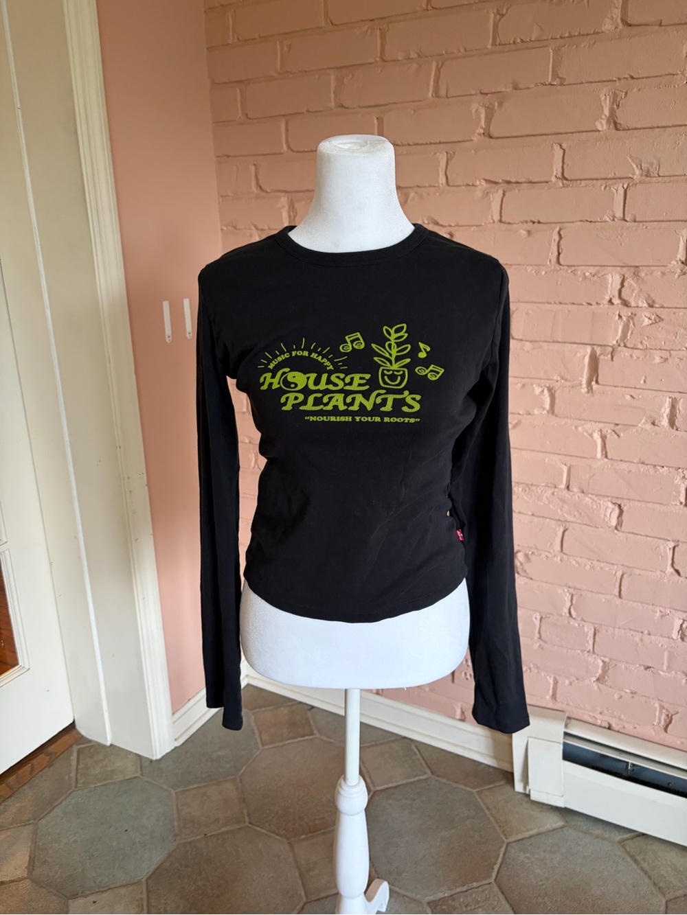 Levi's Black Long-Sleeve Tee with Lime Green House Plants Graphic